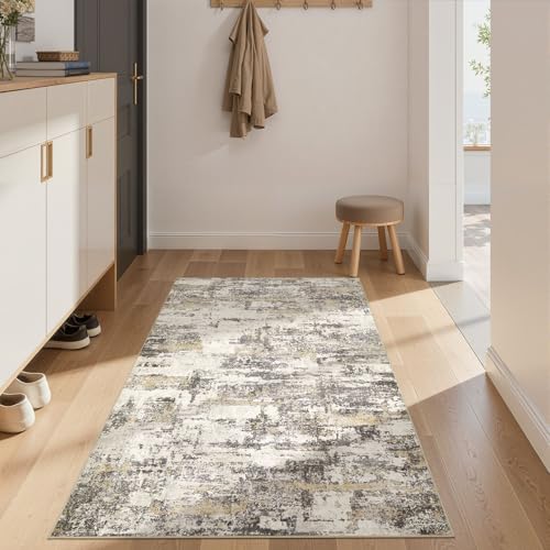 3x5 Runner Rug, Abstract Washable Hallway Rugs, Gold Brown | Modern Non-Slip Stain Resistant Soft Low Pile Carpet for Kitchen, Entryway, Bedroom, Bathroom Home Decor - color: Gold Brown, size: 3' x 5' (Rectangular)