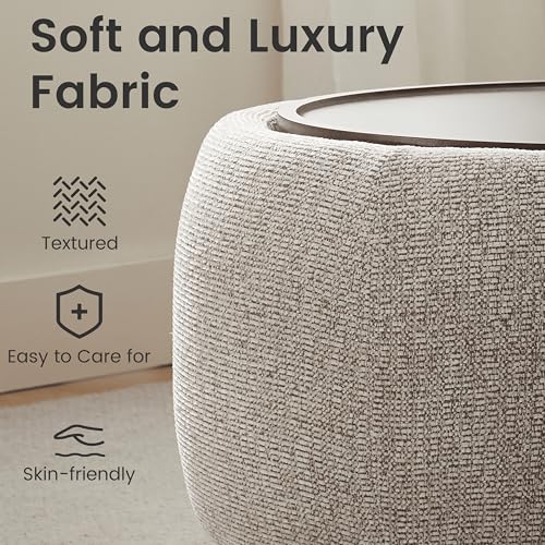 VKNOW 30" Round Storage Ottoman, Ottoman Coffee Table with Removable Wood Top and Solid Wood Legs for Living Room, Bedroom, Apartments(Brown) - color: Brown