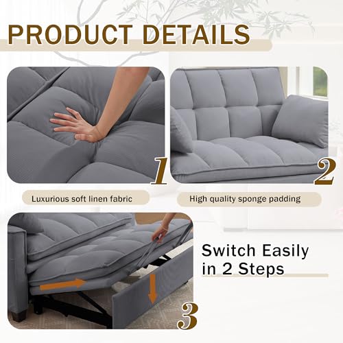 Convertible Sofa Bed, Loveseat Sleeper Sofa with Pull Out Bed and Adjustable Backrest, 3-in-1 Futon Couch for Living Room, Bedroom, Apartment, Light Grey - color: Light Grey, size: Pull Out Sofa Bed