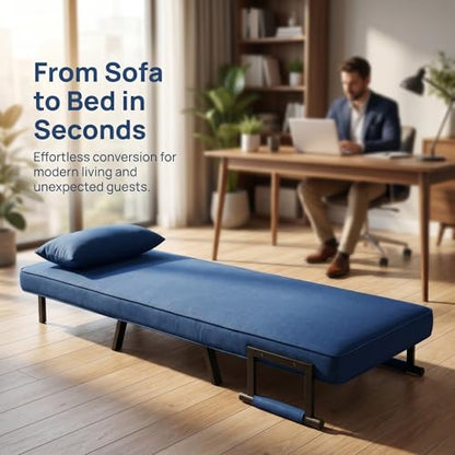 5 in 1 Convertible Bed Sleeper Chair, Chair Bed for Adults with 5 Adjustable Backrest, Folding Chaise Lounge Couch with Pillow, Comfortable for Living Room Bedroom Apartment Office, Blue - color: B-blue-1w