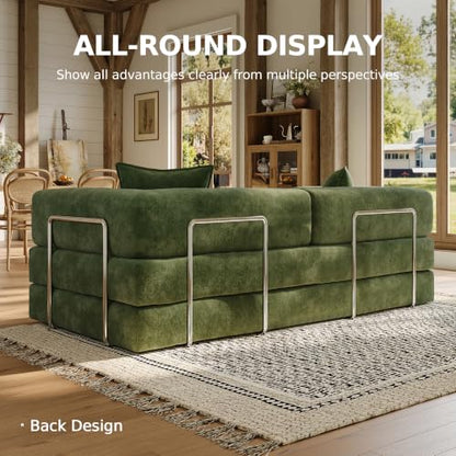 79" Convertible Futon Sofa Bed, Boneless Couch for Living Room | Pet scratch-resistant velour, dual-firmness full-block foam cushions, pull-out sleeper couch, no assembly, Green - color: Green, size: 78IN