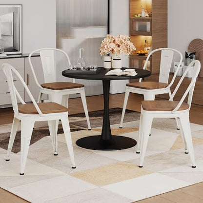 Alunaune 18inch Metal Dining Chair Set of 4 High Back Classic Chic Iron Farmhouse Chairs Industrial Stackable Coffee Stools Bistro Cafe Side Barstools Wood Seat-White - color: Cream White