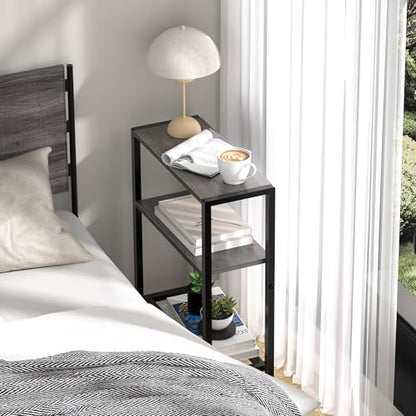 Narrow Side Table Set of 2 for Small Space, 2-Tier Small End Table with Shelf Holder, Slim Nightstand, Skinny Snack Couch Table in Living Room, Bedroom, Study, Kitchen and Balcony (Grey) - color: Grey