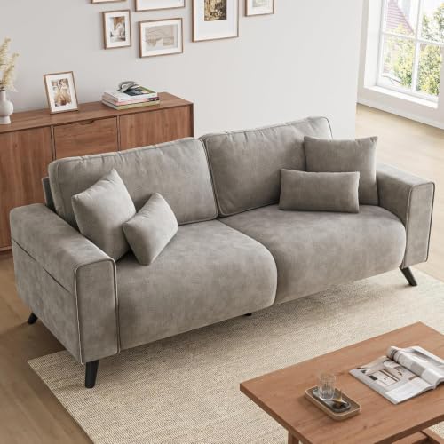 85" Loveseat Sofa, Chenille Couch with Deep Seat, Light Grey | Clean-look modern couch with 4 pillows, hidden side pockets, easy assembly for living rooms, apartments, and offices - color: Light Grey