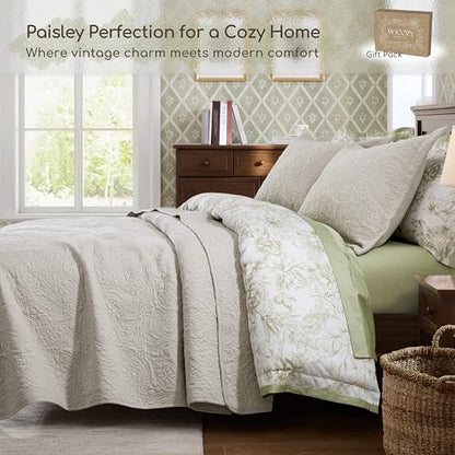 WDCOZY Paisley Quilt Set Oversize King Size, Light Beige Matelasse Lightweight Bedspread, Soft Farmhouse Rustic Coverlet, Spring Summer Thin Comforter, Country Bedding, 116x106 inches, 3 Pieces - color: Wheat, size: Cal King (116"x106")