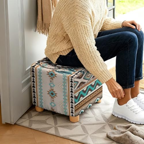 Aztec Tribe Geometric Wolf Print Stretch Ottoman Cover Square Ottoman Cover Slipcover Soft Footrest Stool Covers, Removable Anti-Slip Footstool Protector Covers for Living Room - color: Aztec Tribe Geometric Wolf