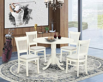 East West Furniture DLVA5-LWH-C 5 Piece Dining Table Set for 4 Includes a Round Kitchen Table with Dropleaf and 4 Linen Fabric Kitchen Dining Chairs, 42x42 Inch, Linen White - color: Dlva5-lwh-c