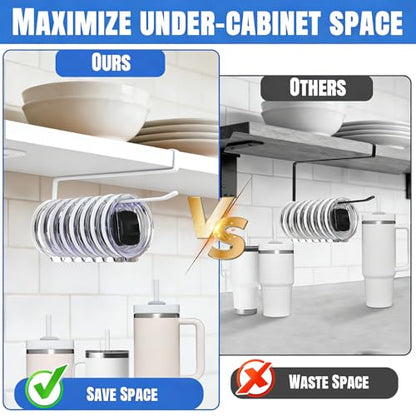 1 Pack Tumbler Lid Organizer, No Adhesive or Drilling, Kitchen Space Saver | Versatile Cup & Water Bottle Lid Holder, Under Cabinet Storage, White - style: 1 Pack, White