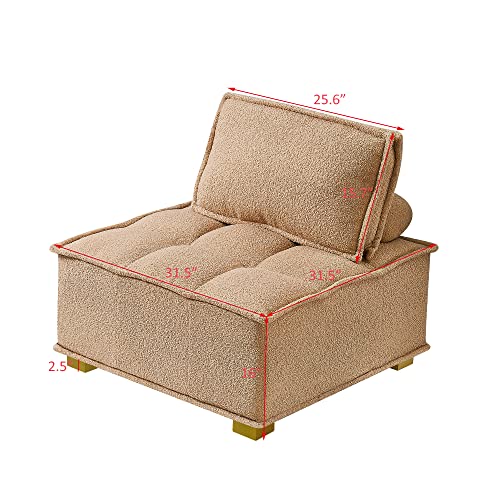 KEVINSPACE 31.5" Modular Sectional Sofa Couch, Armless Floor Chair with Gold Wood Legs and Pillow, Teddy Fabric Convertible Sofa, Variable Sectional Sofa for Living Room, Free Combination, Khaki - color: 1pcs Khaki