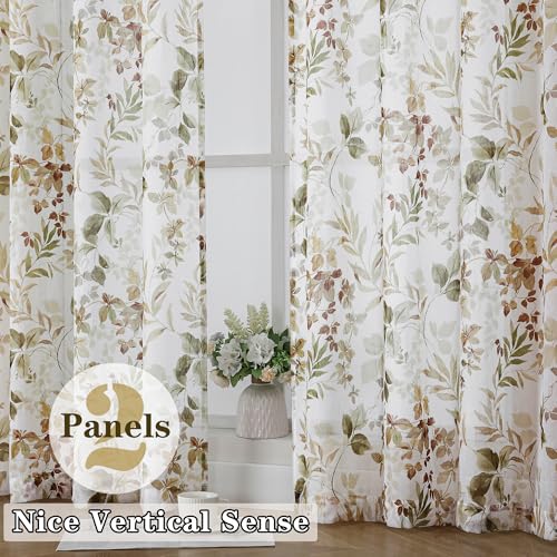 Crushed Sheer Curtains, 84 Inches Long, 2 Panels Set, Floral Printed Drapes for Living Room, Rod Pocket, Light Filtering Farmhouse Window Sheers (2 Panels, 42" x 84") - color: Brown/Multi, size: 42"W x 84"L (Pack of 2)