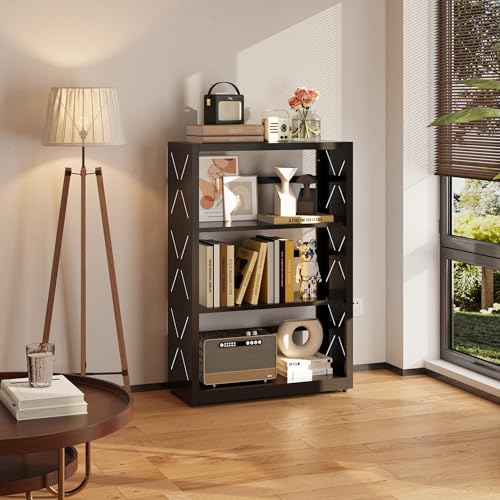SteeLoong 3 Tier Bookcase,Metal Bookshelf with Adjustable Feet & Shelves | 34"H Black Book Shelf with Bookends,Small Bookcase for Small Places,Modern Open Bookshelf for Home Office,Kitchen,Garage - color: Black, size: 3-Tier 23"W