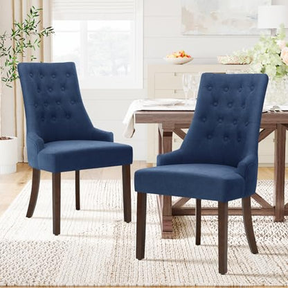 COLAMY Fabric Side Dining Chairs Set of 2, Wingback Upholstered Dining Room Chairs with Tufted Button, Living Room Chairs for Home Kitchen, Blue - color: Blue, size: Set of 2