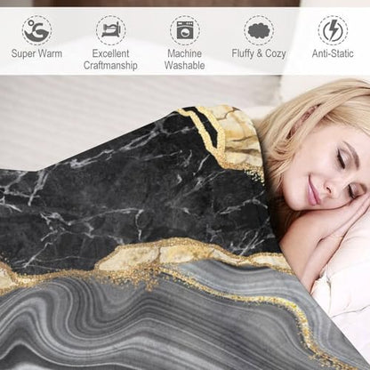 Black Gold Marble Throw Blanket Modern Abstract Art Pattern Soft Lightweight Warm Plush Blankets for Sofa Bedroom 50"x60" - color: Marble-4, size: 50"x60"