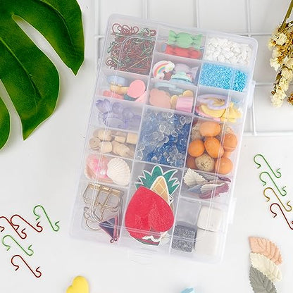 OALCQ 24 Grids Plastic Organizer Box With Dividers Clear Craft Storage Bead Organizer Box Earring Travel Pill Jewelry Organizers Storage Boxes Screw Seed Small Parts Hair Tie - size: 24 grids