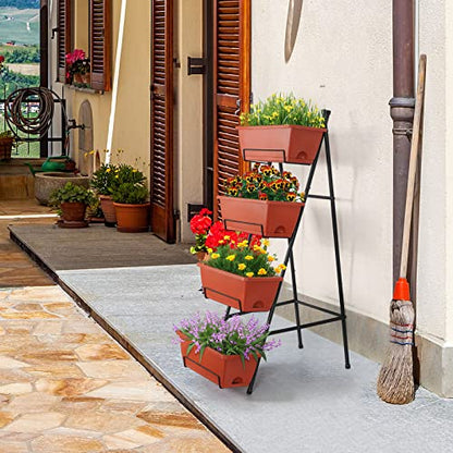 Raised Garden Bed with Legs 4 Tier Vertical Herb Garden Planter, Brick Red | 41.5 IN Tall Elevated Garden Planters with Drainage Holes, Metal Frame, Indoor Outdoor Standing Flower Planters - color: Brick Red