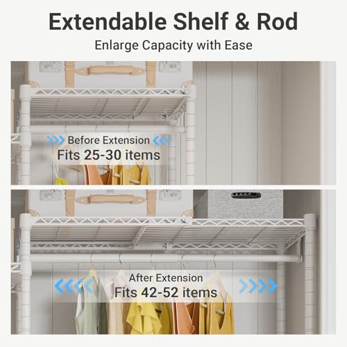 VIPEK X3 Expandable Heavy Duty Clothes Rack Closet Organizer System White | Large Freestanding Clothing Racks with Adjustable Shelves and Hanger Rods from 5'2" to 8', Reach-in & Walk-in Closet, 1210LBS - color: White, size: X3