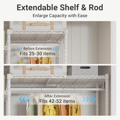 VIPEK X3 Expandable Heavy Duty Clothes Rack Closet Organizer System White | Large Freestanding Clothing Racks with Adjustable Shelves and Hanger Rods from 5'2" to 8', Reach-in & Walk-in Closet, 1210LBS - color: White, size: X3
