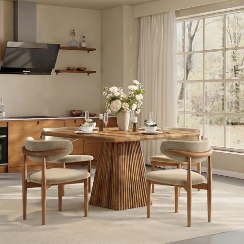 Tribesigns 31.5" Square Dining Table for 4, Rustic Brown | Farmhouse, Sturdy Pedestal Base for Kitchen & Dining Room & Living Room