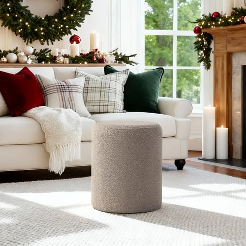 Modern Round Ottoman with Soft Padded Seat, Multifunctional Vanity Stool for Makeup, Upholstered Footrest Stool Ottoman Foot Stool for Living Room, Bedroom - color: Taupe