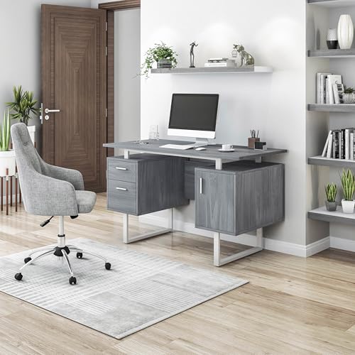 Techni Mobili Office Desk with Storage Drawers and Cabinet 51.25” W - Modern Office Desk with Large Floating Desktop Surface | Home office workstation, durable construction, everyday productivity, Ideal for home office, Workspace organization - color: Gre