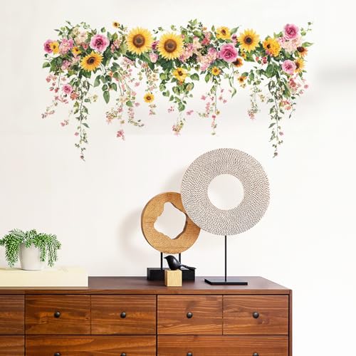 Green Sunflower Wall Decals, Removable PVC Stickers Indoor Decor | Vivid Sunflower Print, Self-adhesive Easy Install, No Wall Scratches, Fits Walls Doors Cabinets Windows Home Decor - style: Sunflower