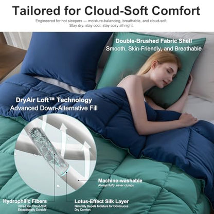 KASENTEX Twin/Twin XL Comforter Set – Reversible Dual Color – Goose Down Alternative – Ultra-Soft, Lightweight, Machine Washable, Fluffy, All Season Warmth (Turquoise Sea Green/Twilight Blue) | 250 GSM Fill, Ultra-Soft, Lightweight, Machine Washable, 1 Co