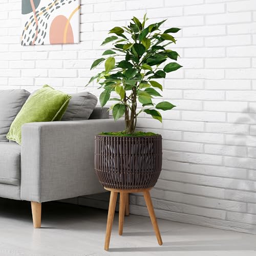 Casafield Indoor Planter with Stand, Dark Brown Floor Planter with Wood Legs, Large Plant Pot Cover with Liner for Houseplants, Flower Pots and Trees - color: Dark Brown With Natural Legs