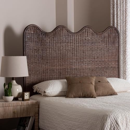 Bali & pari Einya Natural Rattan Standalone Headboard - Handwoven Wicker Panel Headboard with Wavy Scalloped Top, Queen - size: Queen