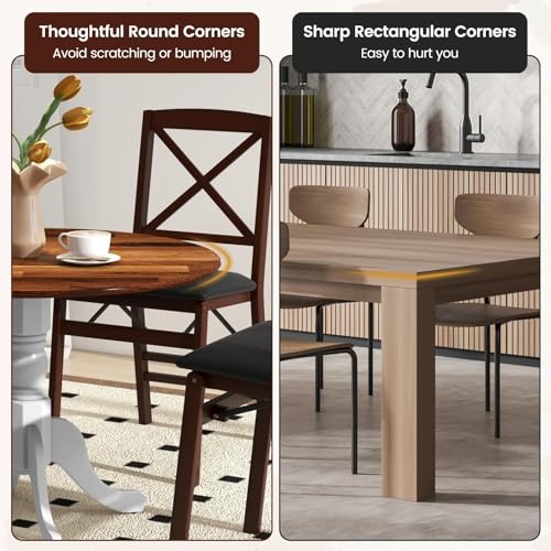 COSTWAY Round Dining Table for 4, 39 inch Kitchen Table with Solid Rubber Wood Frame, Adjustable Foot Pads, Curved Trestle Legs, Mid Century Rustic Dinning Table for Living Room (Walnut+White) | Adjustable Foot Pads, Curved Trestle Legs, Mid Century Rusti