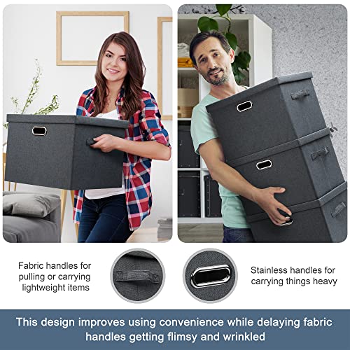 Graciadeco Medium 15" 21 Quart Collapsible Stackable Storage Bins with Lids, 3 Packs Dark Grey Foldable Fabric Closet Boxes Heavy-duty Linen Cube Baskets Container for Bedroom Office (15 x 11 x 8) | 21 Quart 3 Pack Dark Gray Collapsible Stackable Linen Fa
