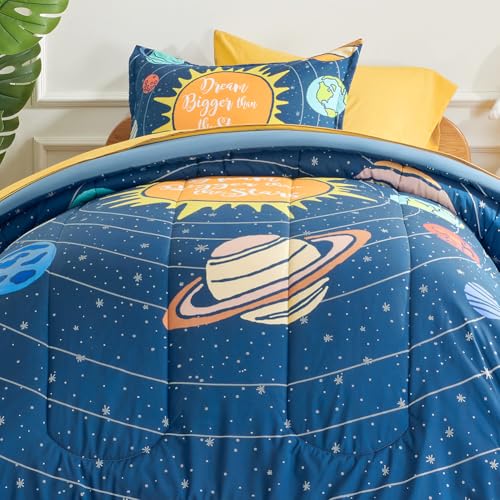 SLEEP ZONE 5 Pieces Bedding Super Soft Comforther Set, Soft Lightweight Bed in a Bag, Durable Children Bed Set, Easy Care, All Season (Solar System, Twin) - color: Solar System, size: Twin (5-Piece Set)