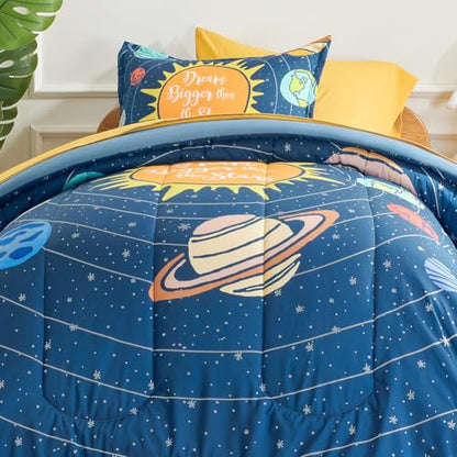 SLEEP ZONE 5 Pieces Bedding Super Soft Comforther Set, Soft Lightweight Bed in a Bag, Durable Children Bed Set, Easy Care, All Season (Solar System, Twin) - color: Solar System, size: Twin (5-Piece Set)