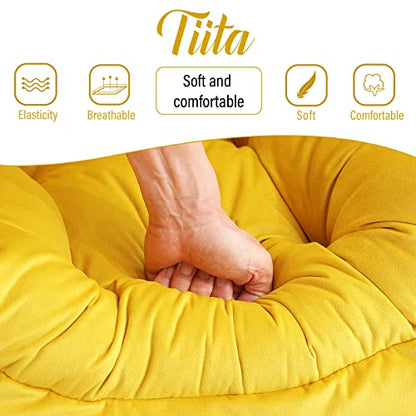 Lazy Chair with Ottoman, Comfy Reading Accent Chair, Velvet Yellow | Foldable Footrest, Padded Seat and Backrest, Side Pocket for Lounging in Living Rooms, Bedrooms, Dorms and Small Spaces - color: Yellow