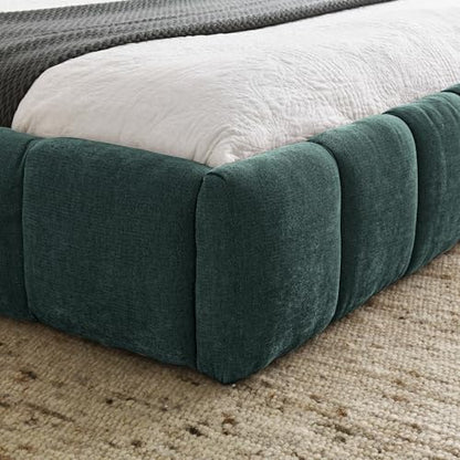Chenille Fabric Upholstered Platform Bed Frame with Soft Headboard, Modern Low Profile Grounded Design, No Box Spring Needed, Sturdy MDF & Wood Frame, Neutral Style (Blue green, Queen (U.S. Standard)) - color: Blue Green, size: Queen (U.S. Standard)