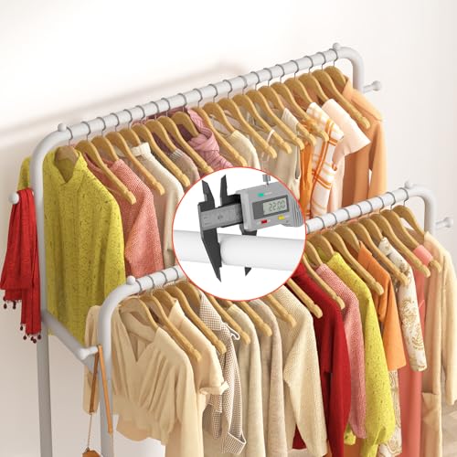 Laiensia Double Rods Garment Rack with Wheels, Clothing Rack for Hanging Clothes,4 Hooks, Multi-functional Bedroom Clothes Rack, White - color: White