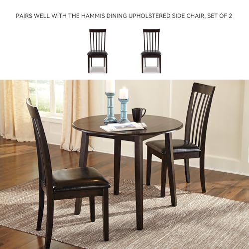 Signature Design by Ashley Small Round Drop Leaf Dining Table, Brown | Dual-hinged 36-inch extendable top for compact spaces, Made of veneers, wood and engineered wood, Hammis Series - color: Black