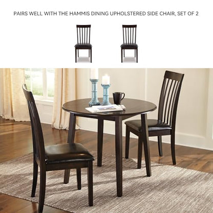 Signature Design by Ashley Small Round Drop Leaf Dining Table, Brown | Dual-hinged 36-inch extendable top for compact spaces, Made of veneers, wood and engineered wood, Hammis Series - color: Black