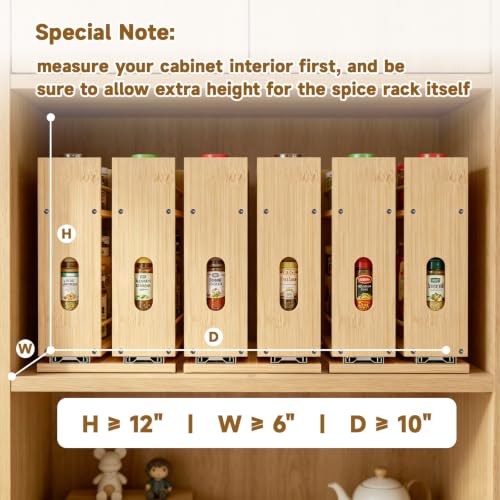 Bamboo Spice Rack Organizer for Cabinet, Pull Out Seasoning Rack Kitchen Spice Organizer, Sliding Spicy Shelf Pantry Countertop Vertical Organization, 2 Drawers, 2-Tier - size: 6" Wide, 2 Drawers(1.85" Wide), 2-Tier