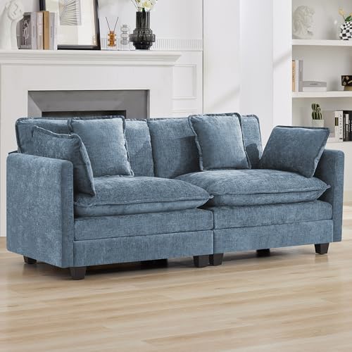 76" Cloud Loveseat Sofa, Modular Sectional Couch with Deep Seats and Double-Layer Thick Cushions, Chenille Upholstered 2-Seat Sofa for Living Room Apartment, Blue - color: Blue, size: 76'' Loveseat