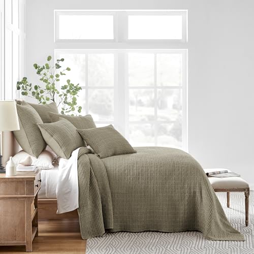 Levtex Home Mills Waffle Twin Bedspread Set (84x104in) with 1 Pillow Sham (26x20in) - Taupe - Cotton Waffle Twin Size Bedspread Set - Lightweight, Soft, Pre-Washed - color: Taupe, size: Twin Bedspread