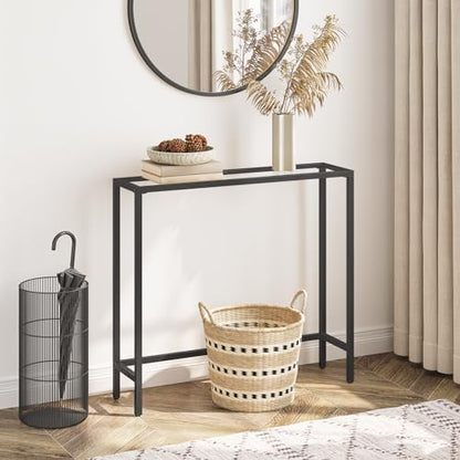HOOBRO 29.5" Narrow Console Table, Modern Sofa Table Behind Couch, Tempered Glass Entryway Table, Small Side Table for Entrance, Living Room, Foyer, Hallway, Bedroom, Black BK07XG01 - color: Black