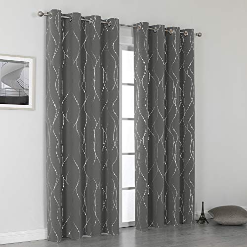 SMILE WEAVER Grey Blackout Curtains for Living Room 84 Inch Long 2 Panels,Room Darkening Curtain-Star Print Design Noise Reducing Thermal Insulated Light Blocking Bedroom Window Drapes - color: Grey Silver, size: 52"W x 84"L (Pack of 2)
