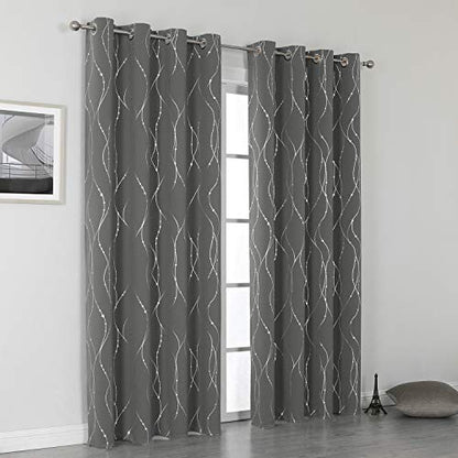 SMILE WEAVER Grey Blackout Curtains for Living Room 84 Inch Long 2 Panels,Room Darkening Curtain-Star Print Design Noise Reducing Thermal Insulated Light Blocking Bedroom Window Drapes - color: Grey Silver, size: 52"W x 84"L (Pack of 2)
