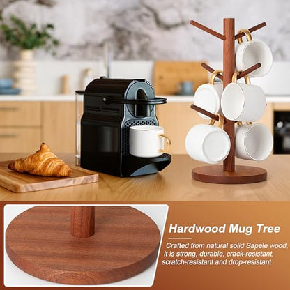 MyLifeUNIT Mug Holder Tree, Coffee Cup Holder with 6 Hooks (Reddish Brown) | Anti-slip padded bottom, space-saving compact design, easy air drying, sturdy tip-resistant structure - color: Reddish Brown
