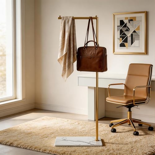 Gold Clothing Rack with Marble Base,Freestanding Garment Rack for Hanging Clothes,Modern Coat Rack, Minimalist Clothes Rack for Small Spaces,Bedroom,Entryway,Boutique Display (Gold)