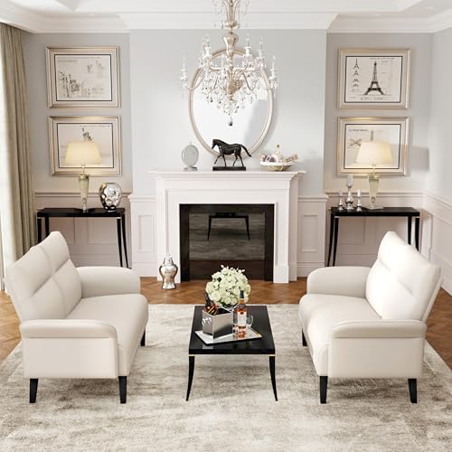 Yongchuang Small Couch 46" Beige Faux Leather Loveseat Sofa for Living Room Bedroom Love Seat Mini Couch with Arm Rest - color: Beige