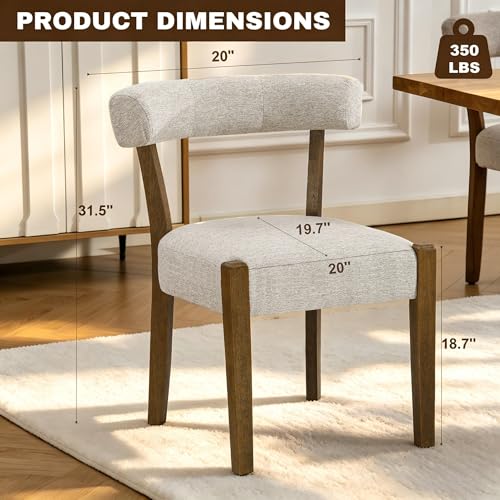 RNKSFX Upholstered Dining Chairs Set of 2, Walnut Wooden Kitchen & Dining Room Chairs, Mid Century Modern Fabric Farmhouse Dining Chairs Oversized Sturdy Rounded Chairs Curved Back, Beige Fabric - color: Beige Fabric