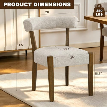RNKSFX Upholstered Dining Chairs Set of 2, Walnut Wooden Kitchen & Dining Room Chairs, Mid Century Modern Fabric Farmhouse Dining Chairs Oversized Sturdy Rounded Chairs Curved Back, Beige Fabric - color: Beige Fabric