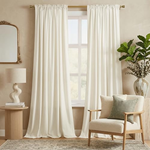 NICETOWN Ivory Velvet Curtains 96 inch Long, 52" W x 96" L, 2 Panels | Room Darkening, Thermal Insulated, Heavy Duty Keep Warm, for Patio/Hall/Villa/Bedroom - color: Ivory, size: 52"W x 96"L (Pack of 2)