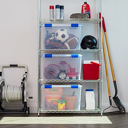 IRIS USA 3-Pack 74 Qt Storage Bins with Gasket Lids, Clear/Blue | WeatherPro seal helps protect bulky items for moving, garage, attic and basement storage - size: 74 Qt. - 3 Pack